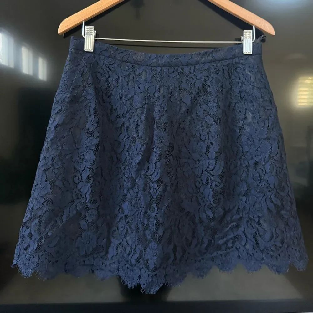J. Crew Navy Lace Scalloped A-Line Mini Skirt 4